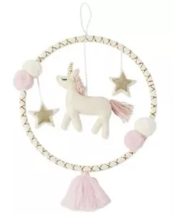 Mud Pie   10" UNICORN WALL HOOP    100% Wool    Pink-White-Gold    Made in India - Picture 1 of 12