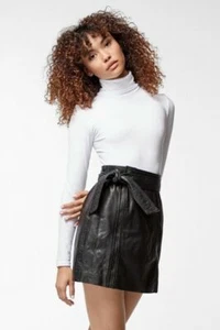 Leather Skirt J Brand Christa Zip-detailed Mini Sz L Black MSRP $ 698.00 BowNEW - Picture 1 of 12