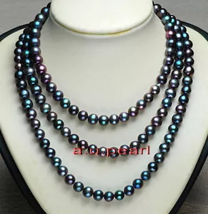 AAAAA LONG 48"9-10mm REAL natural TAHITIAN red blue BLACK pearl necklace 14K - Picture 1 of 6