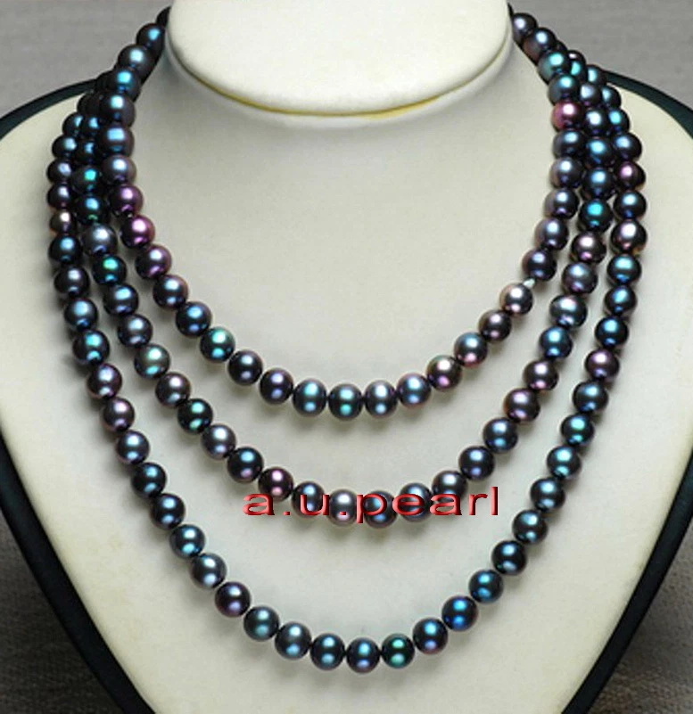 AAAAA LONG 48"9-10mm REAL natural TAHITIAN red blue BLACK pearl necklace 14K - Image 1 of 4