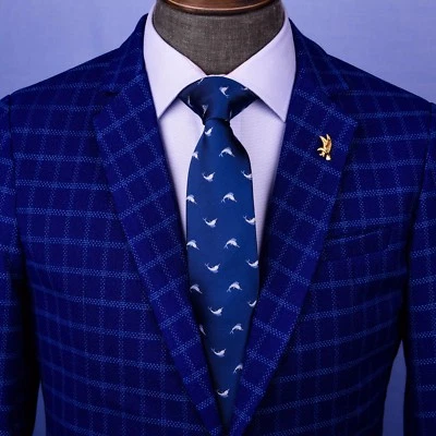 Corbata de diseñador azul marino italiano pez espada 8 cm corbata accesorio florentino Foto 1 de 4