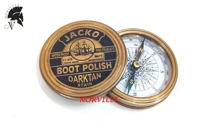 Brújula antigua de latón macizo 3 pulgadas Jacko Boot Brújula pulida de colección Foto 1 de 4
