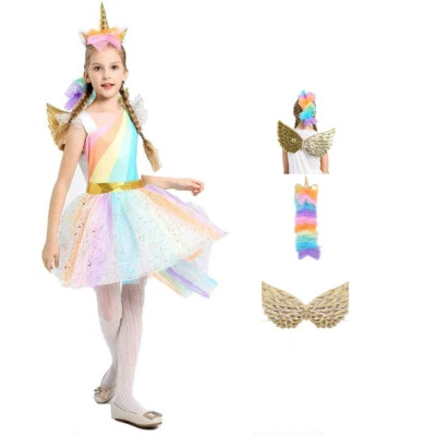 New Rainbow Tutu Skirt Unicorn Princess Girl Dress Mesh Top Party Kids Clothes - Image 1 of 4
