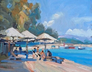 ORIGINAL MICHAEL RICHARDSON Corfu Benitses Greek sea island greece OIL PAINTING - Picture 1 of 1