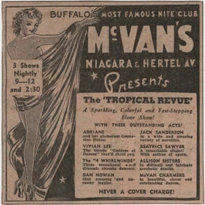 Buffalo NY 1943 McVan's Night Club 40s Periódico Anuncio Risque Burlesque Dancers De Colección - Imagen 1 de 2