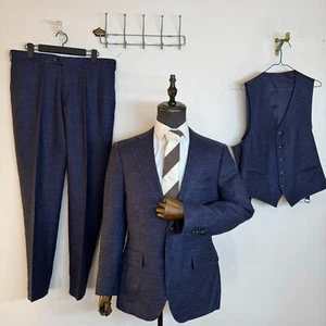 SuitSupply Lazio US 40S blue Slim suit Single Breasted 3 Piece wool silk linen - Picture 1 of 24