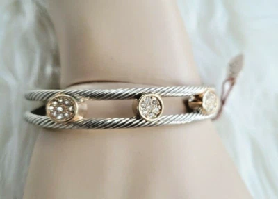 Brazalete Brazalete Doble Cable Chapado en Oro y Plata Cristal Estrás Circonita Foto 1 de 4