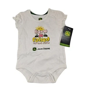 John Deere "Born And Raised On The Farm" White  T Shirt One Piece Baby Sz 6M NWT - Picture 1 of 7