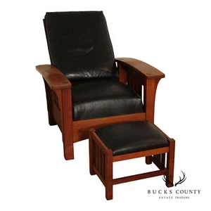 Stickley Mission Collection Bow Arm Morris Chair and Ottoman - Picture 1 of 20