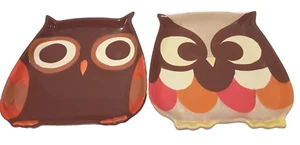 8" MCM Owl Decorative Plates Trays Mesa Home Products Brown Orange Yellow SET 2 - Picture 1 of 12