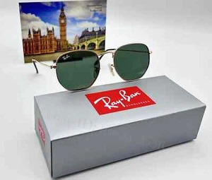 RAY-BAN RB3548N HEXAGONAL SUNGLASSES 51MM GREEN G-15 LENS GOLD FRAME UNISEX - Picture 1 of 9