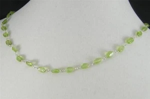 Green Natural Peridot Petite Hand Cut puffed Oval Gemstone Necklace 17" - Picture 1 of 3