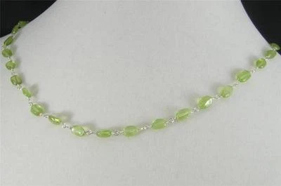 Green Natural Peridot Petite Hand Cut puffed Oval Gemstone Necklace 17" - Image 1 of 3