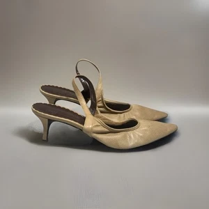 Donald J Pliner Italy Made Tan Perforated Leather Sling back Heel Pump Size 9.5M - Picture 1 of 8