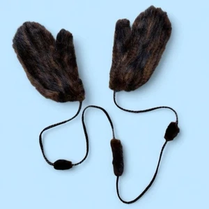 Vintage braune Echtfell Kordel Fäustlinge Handschuhe - Bild 1 von 8
