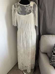 Womens Marks & Spencers dress size 14 ivory lace wedding lined pretty festival - Picture 1 of 15