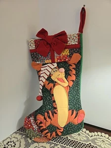 Vtg 90s Disney Winnie The Pooh Tigger 19" Applique 3D Felt Christmas Stocking - Picture 1 of 11