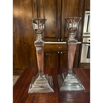 Juego de 2 candelabros enchapados en plata Pottery Barn Maxfield Hotel 12" pesados Foto 1 de 2