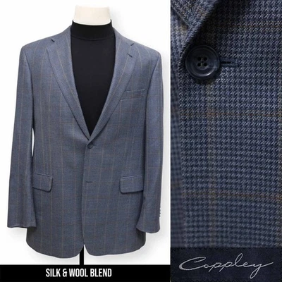 COPPLEY mens blue WINDOWPANE wool + silk sport coat suit jacket blazer 42 L - Image 1 of 4