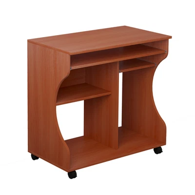 DESK WITH WHEELS KEYBOARD TRAY STORAGE SHELVES CHERRY WOOD - Image 1 of 4