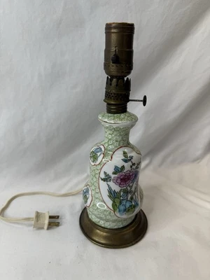 Chinese Porcelain Floral Vase Table Lamp Hand Painted Vintage TESTED  - Image 1 of 4