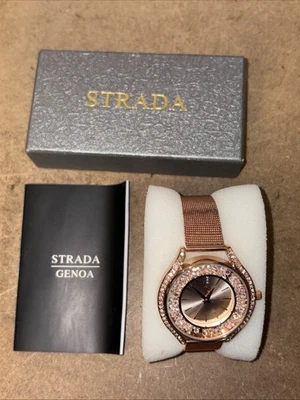 Reloj Strada para damas con correa de oro rosa con cristales de diamantes móviles con caja sin probar Foto 1 de 4