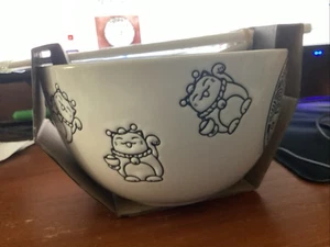 NEW Lucky You Cat Chinese Take Out Ceramic Ramen Noodle Bowl and Chopsticks NIB - Picture 1 of 5