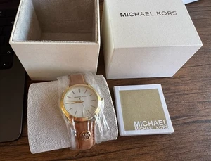 Michael Kors Damenuhr MK7465 Michael Kors Slim Runway Uhr Weiß/Braun Neu mit Etikett - Bild 1 von 5