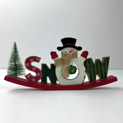 Snowman SNOW Wooden Christmas Sign Holiday Decoration Rustic Winter Decor - Image 1 of 4