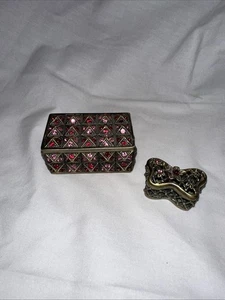 Vintage feminine Reflexionen Schmuckschatulle Metall Emaille Strass Carlton Karten - Bild 1 von 5