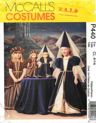 Uncut McCall's Sewing Pattern P440 Children's Girls Medieval Costumes Size 6-7-8 - Image 1 of 2