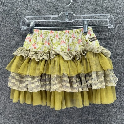 Matilda Jane Skirt Girls 4 Green Floral Mini Short Pull On Ruffle Elastic Waist - Image 1 of 4