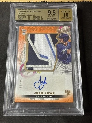 2022 Topps Inception Jumbo Patch Auto Orange Josh Lowe RC #22/25 BGS 9.5 GEM 💎 - Image 1 of 2