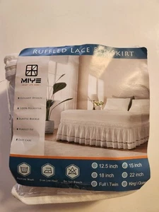 MIYE Wrap around Ruffled Lace Bed Skirt, Elastic Dust Ruffle with Adjustable Bel - Picture 1 of 1
