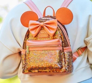 NWT Loungefly Disney Minnie Mouse Sequin Peach Punch Backpack Stunning SALE - Picture 1 of 13