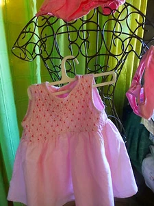 9/12mois adorable robe rose   en lin  +culotte ,doublée smocks +maillot offert  - Picture 1 of 6