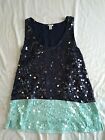 J Crew Sequined Dressy Tank Top Size Xs Navy And Aqua Color Block Style 14302
