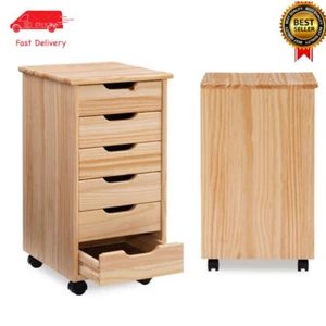 6 Drawers Chest Wood Storage Dresser Cabinet with Wheels Roll Cart Home Office - Picture 1 of 13