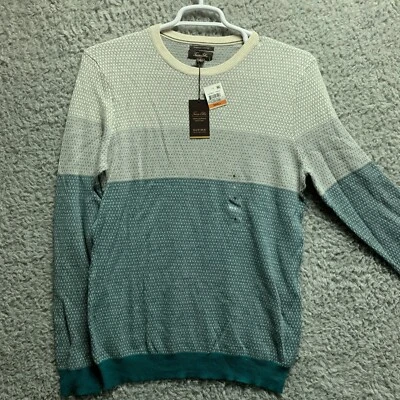 Tasso Elba Mens Sweater  Green Cream Small Merino Wool LS Pullover Crewneck - Image 1 of 4