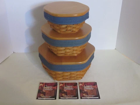 Set of 3 Longaberger 2002 GENERATIONS Baskets +  Protectors + Liners + Lids Cover
