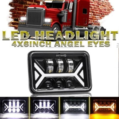 Faro LED de 4x6 pulgadas Hi-Lo Turn DRL ojos de ángel para Freightliner FLD 120 112 Foto 1 de 4