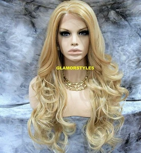 LACE FRONT FULL WIG LONG CURLY LAYERED SIDE PART MEDIUM BLONDE MIX HEAT OK NWT - Picture 1 of 5