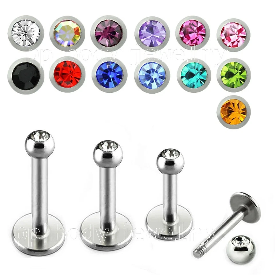 1 pieza. 14G 1/4" a 1/2" 3mm Gem Top Acero Labret Monroe Oreja Cartílago Tragus Foto 1 de 2