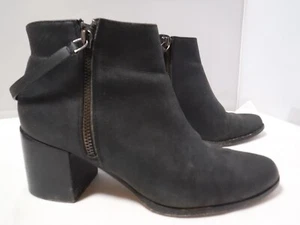 P2 MATT BERNSON Black Oiled Leather Caspian Chunky Block Heel Bootie 8 Nordstrom - Picture 1 of 16