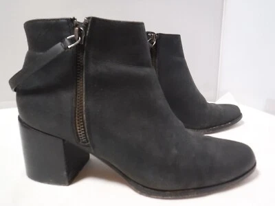 P2 MATT BERNSON Black Oiled Leather Caspian Chunky Block Heel Bootie 8 Nordstrom - Image 1 of 4