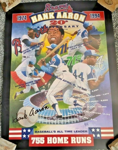 RARE Hank Aaron Poster Atlanta Braves SGA 755 Home Runs 24" X 18" Excellent Cover