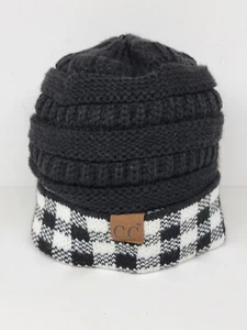 C.C. Beanie Women Winter Warm Soft Buffalo Check Plaid Knit Hat Girlie Girl OG - Picture 1 of 5