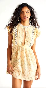 FP One Free People Eva Tunic Dress Cut Out Button Reversible Yellow Size Small - Picture 1 of 13