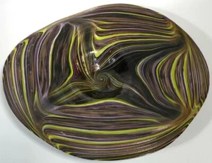 23" HAND BLOWN GLASS ART PLATTER WALL/TABLE, DIRWOOD PURPLE GREEN ON BLACK n852 - Picture 1 of 8
