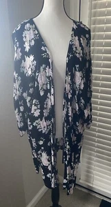 Kimono Damen Größe L komplett geblümt schwarz - Bild 1 von 4